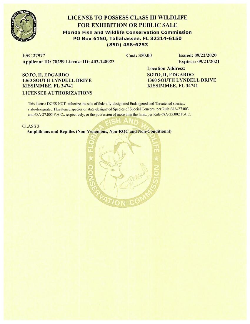 class 3 wildlife permit florida application