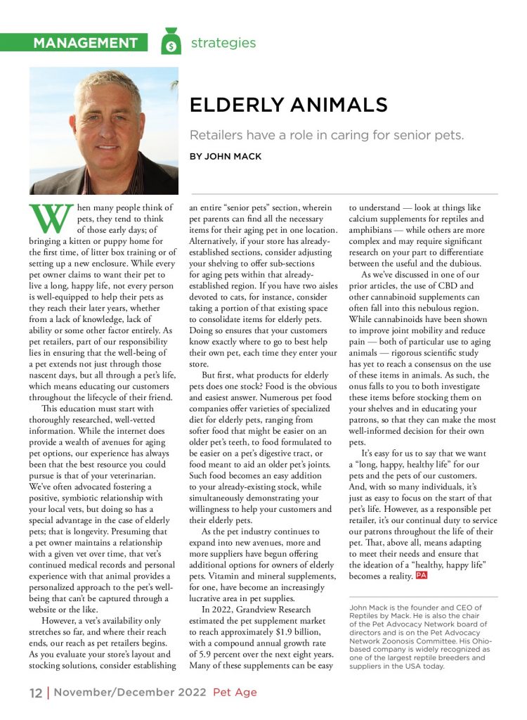 Image of Pet Age article discussing elderly animals.